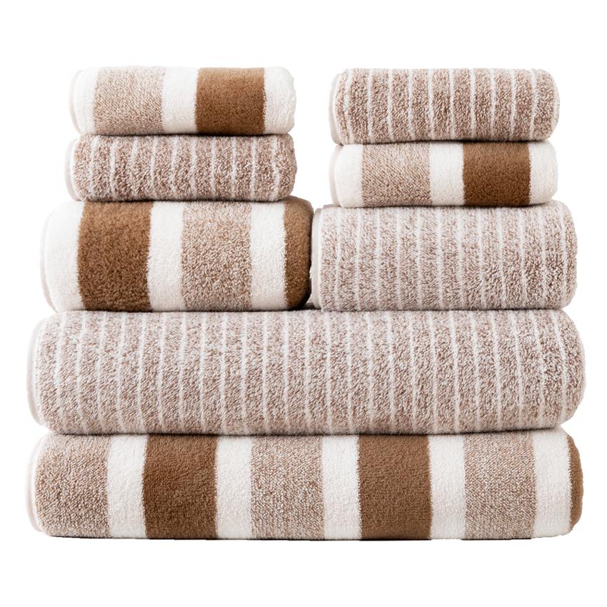 

8PCS Striped Towels Set Quick Dry Absorbent Bathroom Towels, 2x Bath Towels 2x Hand Towels 4x Washcloth, for Adults Home Spa кавовий