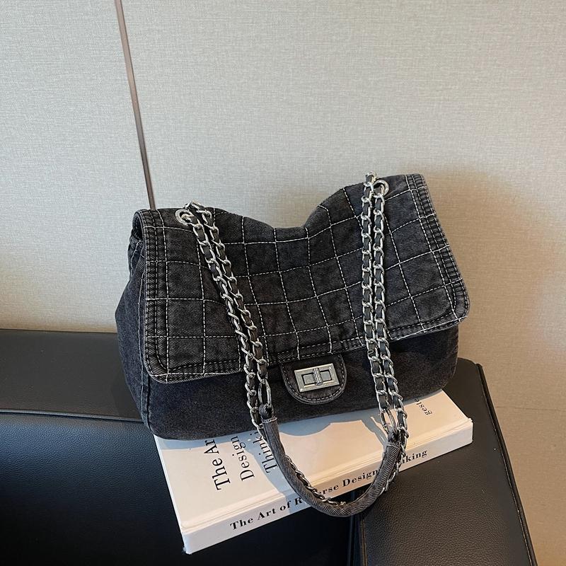 Vintage Denim Shoulder Bag Women's Large Capacity Chain Crossbody Bag