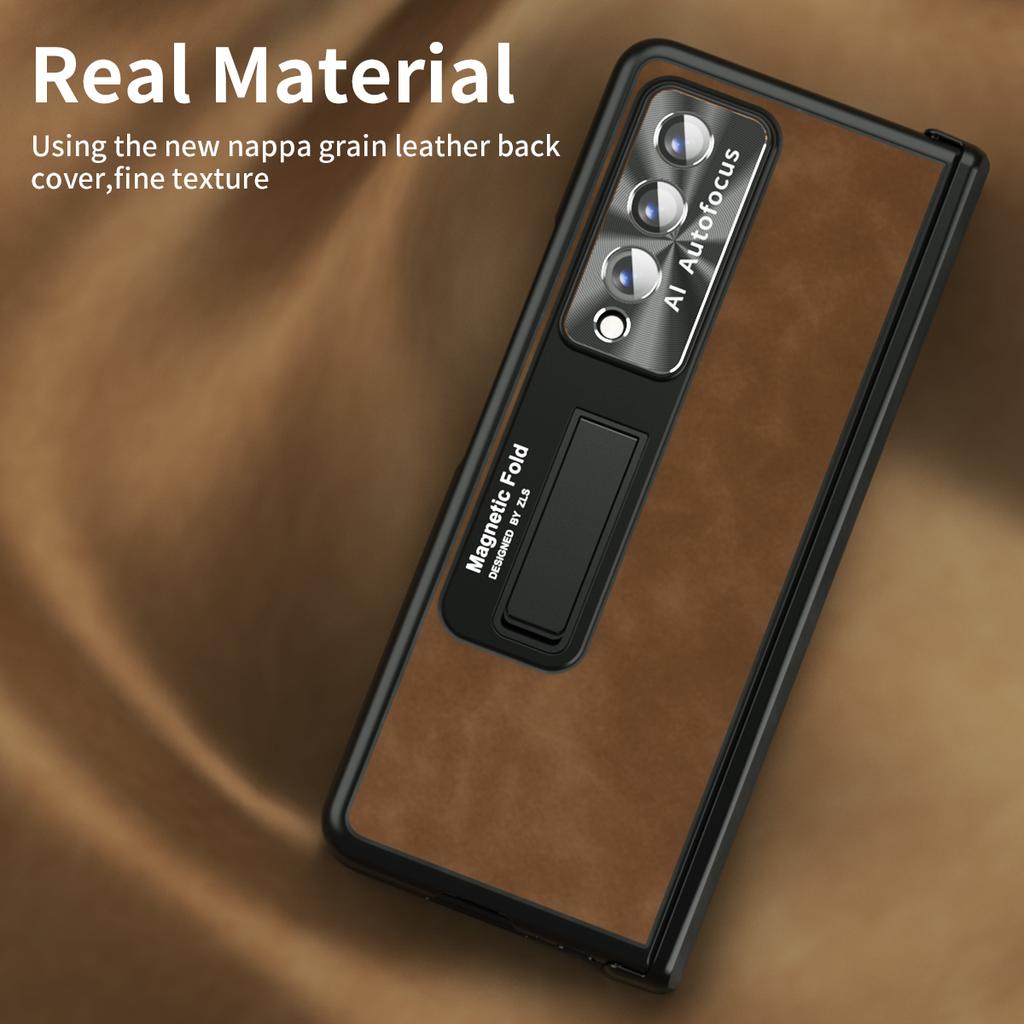 Fashion Front Glass Protector Leather Case For Samsung Galaxy Z Fold4 Zfold4 Fold 3 Fold3 Fold 4 Comfortable Kickstand Cover