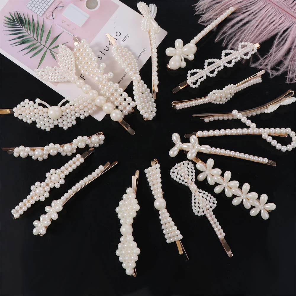 18 Stück/Set Seitenclips Zink Zinklegierung Haarspangen Pony Clip Entenschnabelclips Elegantes Perlen-Haarnadel-Set Dame