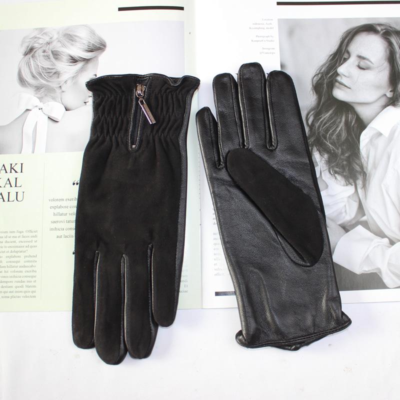 New Women's Sheepskin Gloves Leather Fashion Suede Zipper Style Winter Thickened Warm Driving Gloves