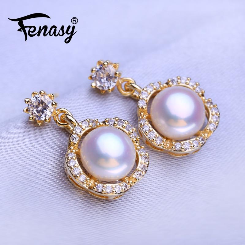 

FENASY серьги с натуральным пресноводным жемчугом, модные вечерние длинные серьги с кубическим цирконием для женщин, ювелирные изделия из жемчуга, свадебные серьги