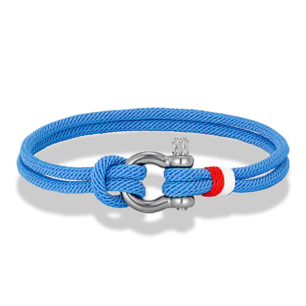 Navy Blue Braided Rope Bracelet Stainless Steel Mini Horseshoe Shackle with Screws Bracelets for Men Women Couple Jewelry