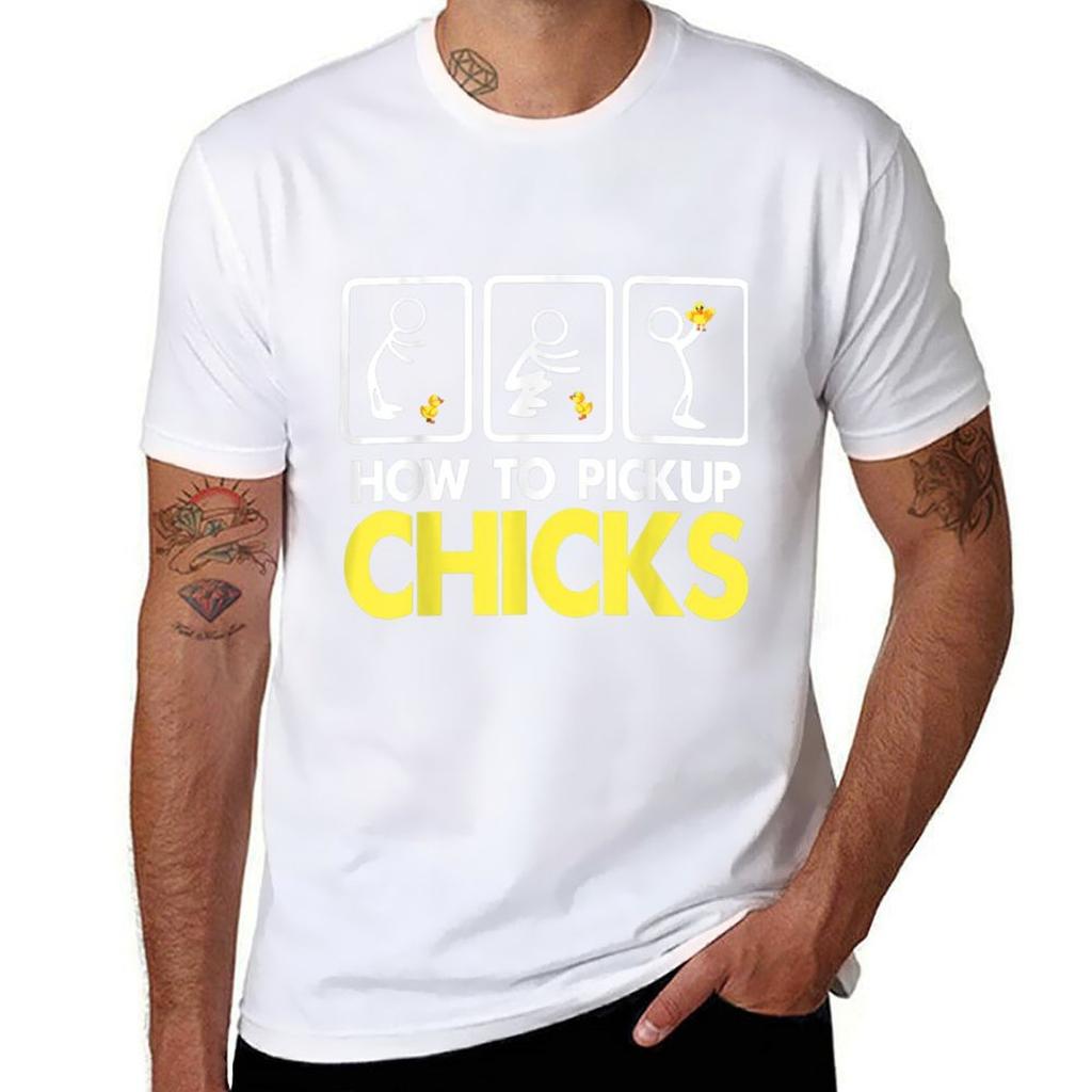 How To Pick Up Chicks T-Shirt Plus Sizes Vintage Graphics Aesthetic Clothing Short Sleeve Tee Men