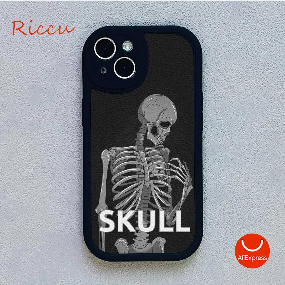 Grim Reaper Skull Skeleton Moblie Phone Case for Iphone 15 promax 12 13 pro 14 Pro  mini plus Lambskin Protective black Covers