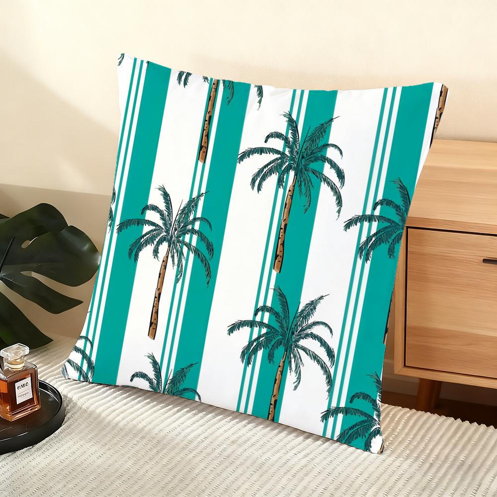 Palm Tree Pattern Cushion Cover Soft Short Plush Pillow Cover Smooth Cozy Texture Aesthetic Cushion Case Home Decor