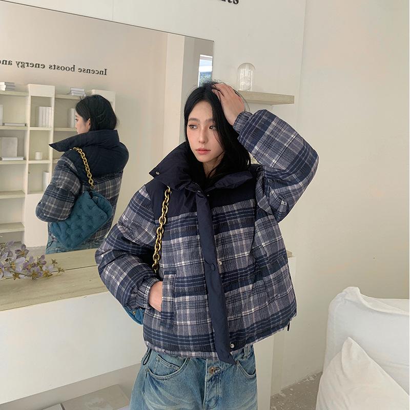 Abrigo Corto Estampado con Cuello Alto y Acolchado Grueso de Algodón Chaqueta de Invierno