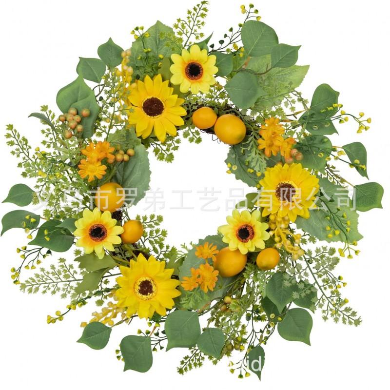 Artificial Lemon Peony Wreath Wall Hanging Decor Door Home Festival Party Decoration