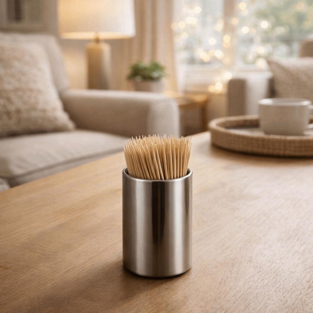 Cylinder Fruit Fork Holder Stainless Steel Mini Metal Box Toothpick Jar Holder Dining Table