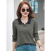 New Striped Polo Shirt Plus Size Women's Autumn Long Sleeve Base Korean Style Casual Ladies T-Shirt Age-Reducing Top Turn-Down Collar