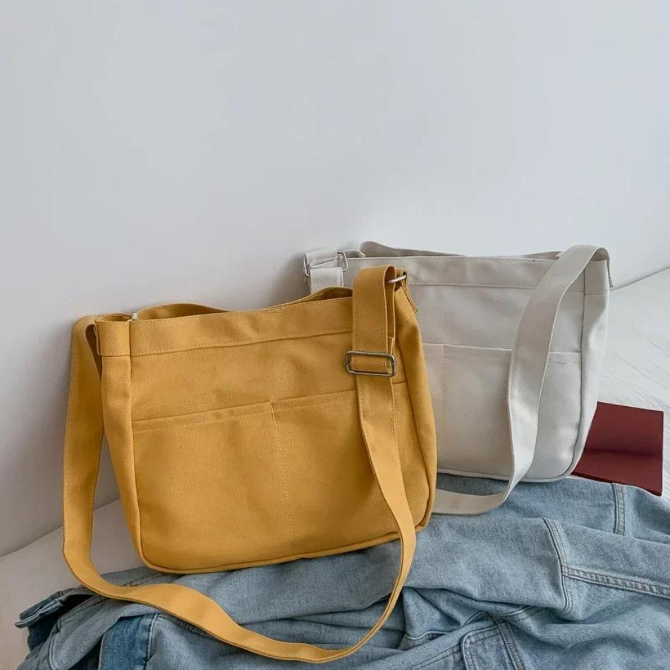 Neue Studenten Canvas Umhängetaschen mit großer Kapazität Damen Handtaschen Koreanische Baumwolle Umhängetasche Damen Schultasche Handtasche