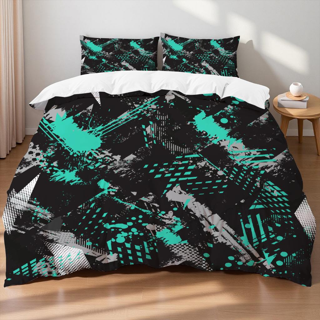 King Size Bedding Set Orange Black Abstract Brush Stroke Modern Graffiti Print Breathable Duvet Cover Set For Teen Bedroom
