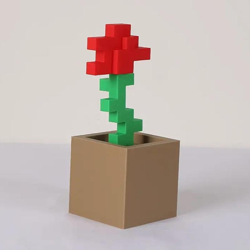 3D Printed Charming Pixelated Rose Pixel Art Design Home Decor Holiday Gift Item | Retro Aesthetic | Crafted Pixel Rose Staue