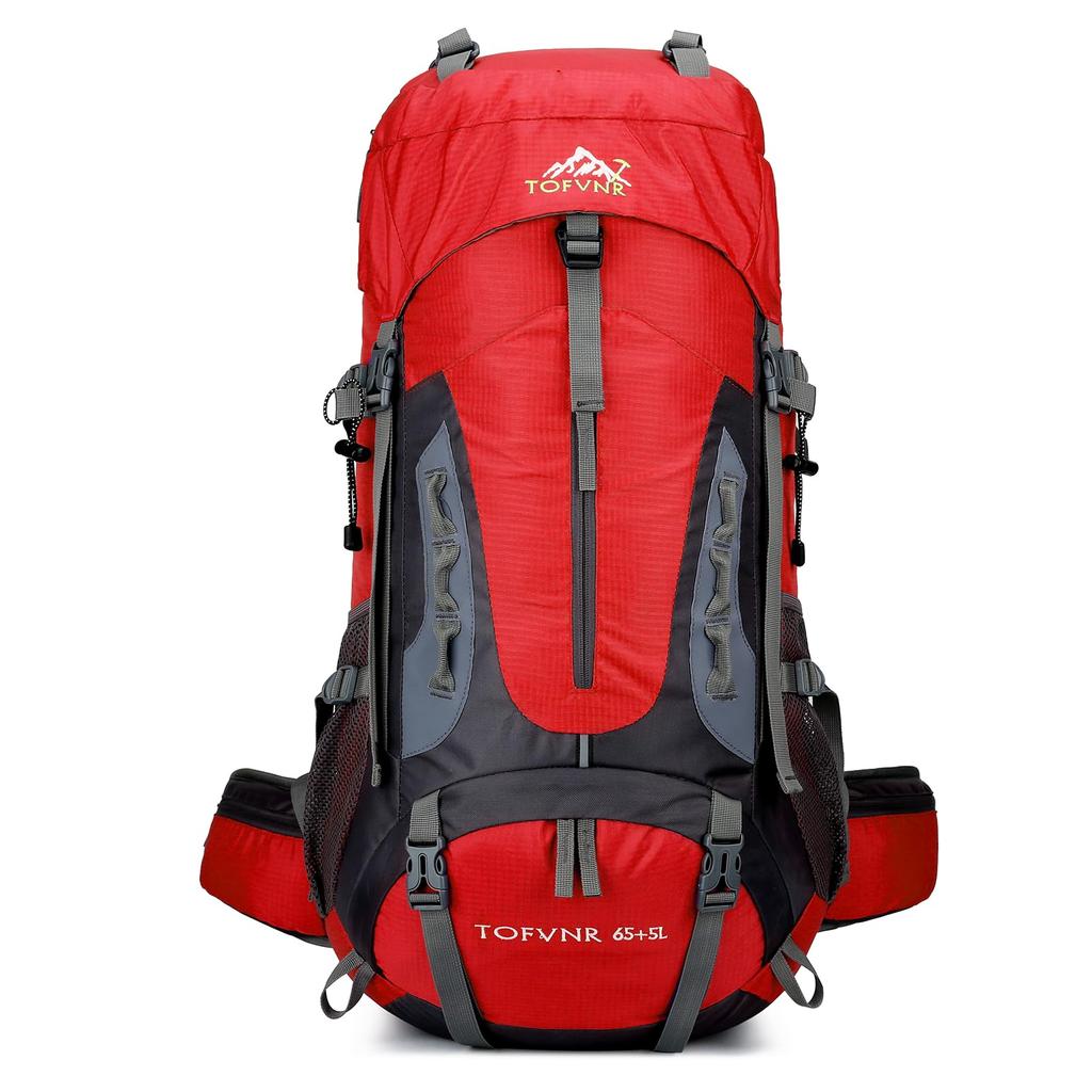 Kayiyasu 65L Large Capacity Backpack for and Emergency and Evacuation Hiking, Travel, Preparedness, Multifunctional, Lightweight, (Red)