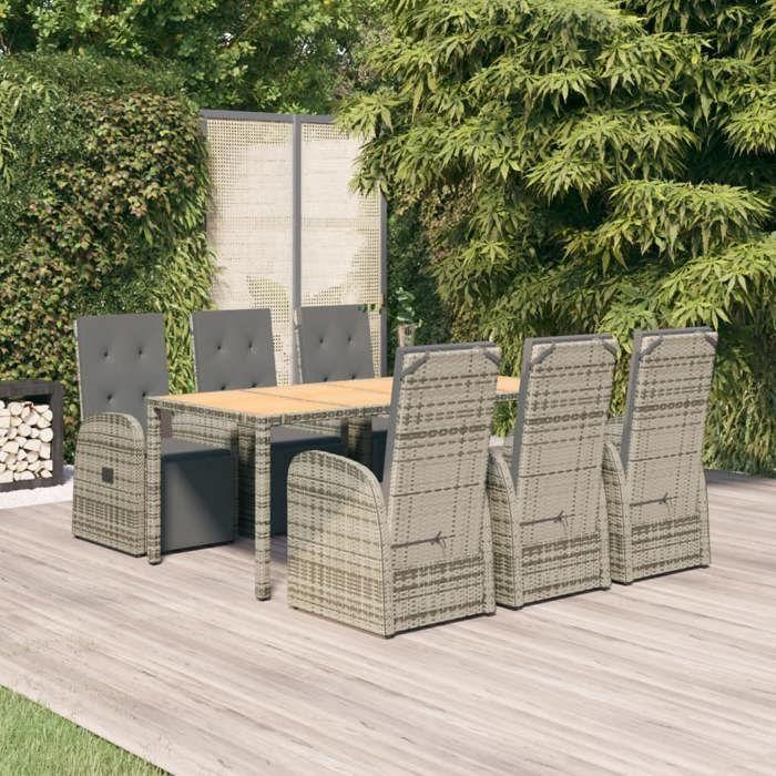 VidaXL Garden Dining Set and Cushions 7 Pcs Grey Rattan, Dining Set, Dining Set 3157595
