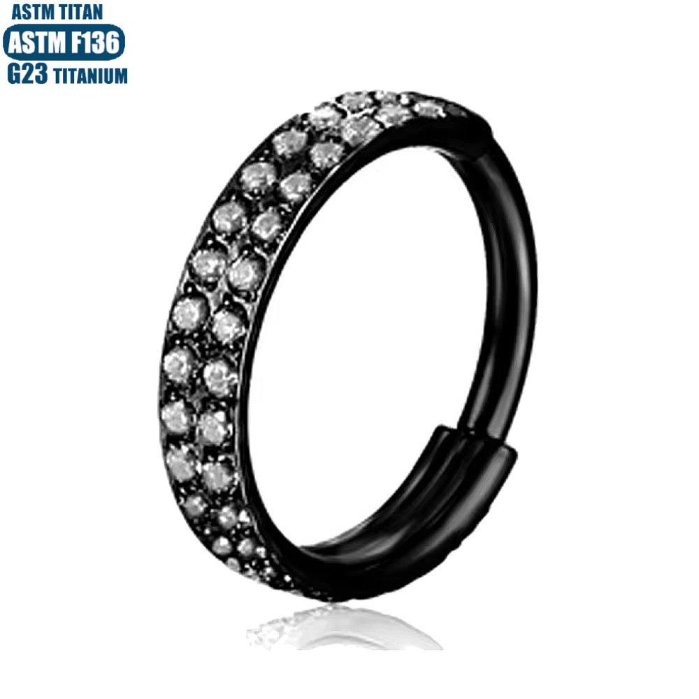 Titanium Seamless Septum Ring with Inlaid Rhinestone Earrings & Tragus Piercing Jewelry.