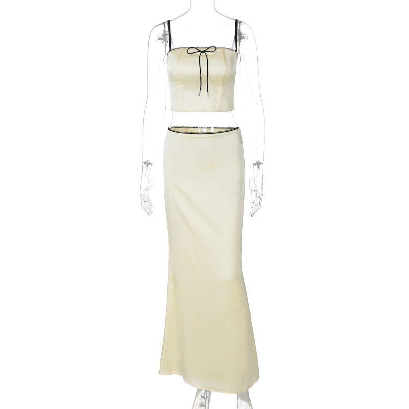 2024 Western Style Spring New Women clothes Solid Slim fit Navel Sling Vest High Waist Skirt sets