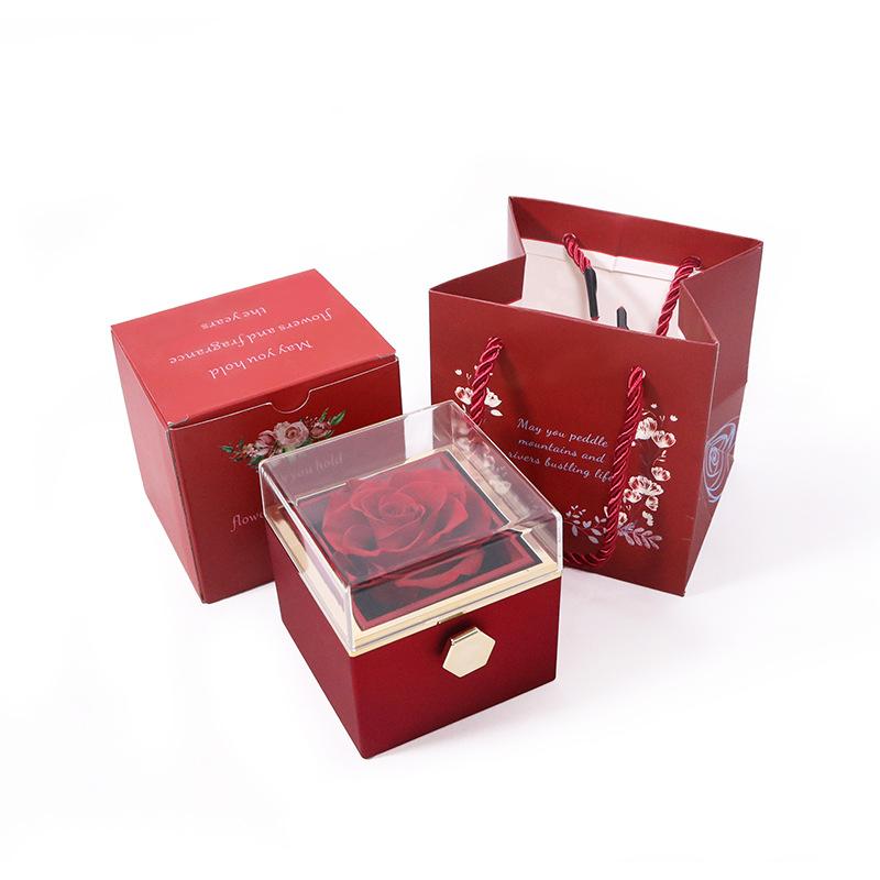 

Rotating Rose Gift Box Acrylic Ring Necklace Flower Jewelry Box For Girlfriend Mother 2026 Hot Sale Christmas Romantic Gifts красный
