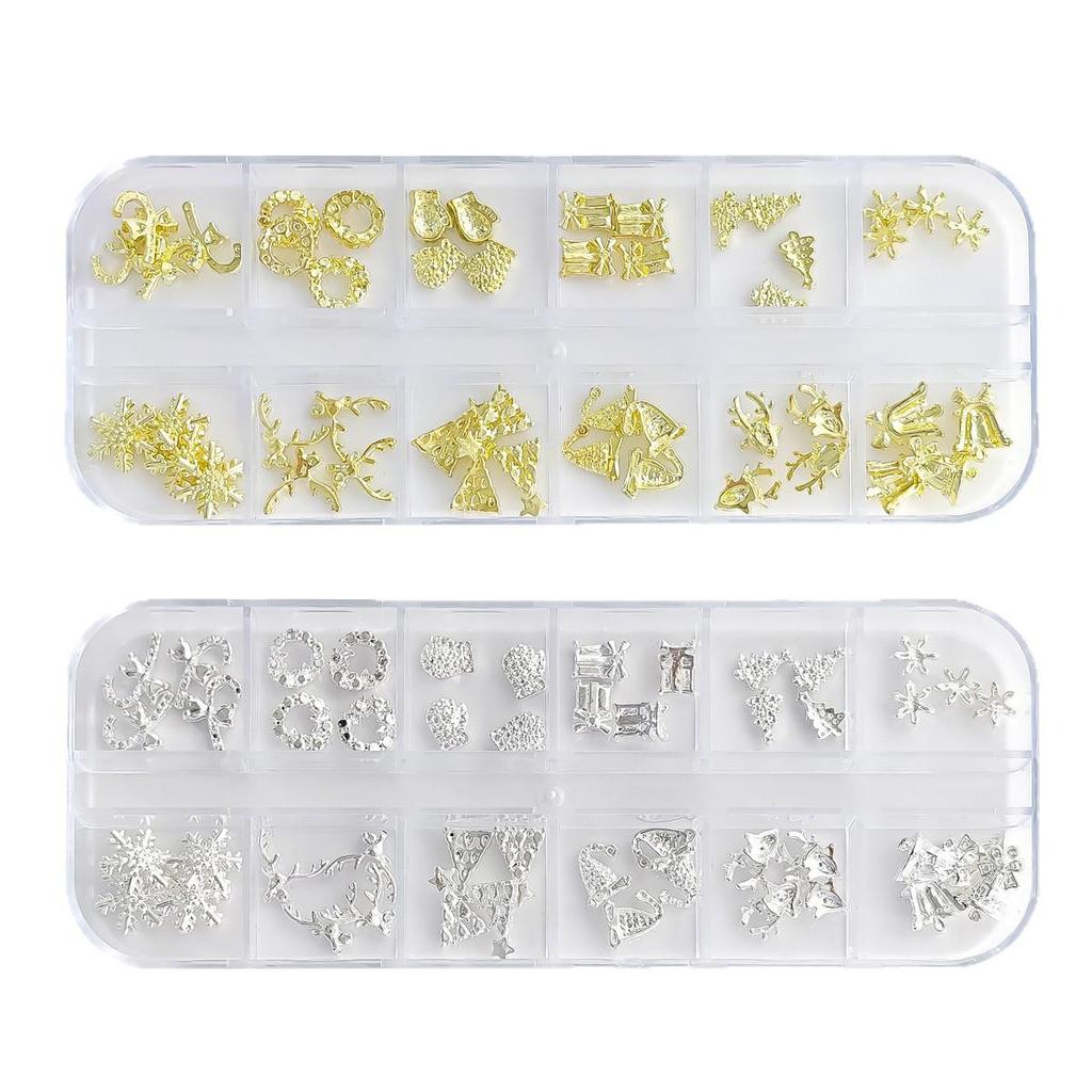 12-Piece Christmas Nail Art Set: 3D Wreath, Snowflake, Bell Rhinestone Decorations