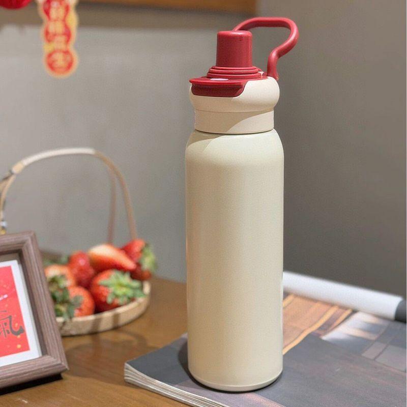 New Stylish High-Capacity Thermos Cup Made of 316 Stainless Steel, Cute Insulated Water Bottle with Straw for Children and Students