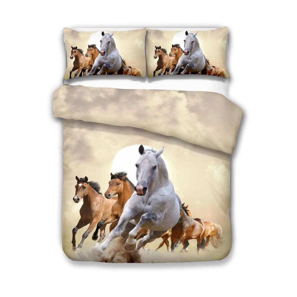 BEST.WENSD 3D Pferd Bettwäscheset Studentenwohnheim Neuer Stil Bettbezugsets Hohe Qualität Bettwäscheset 3-teilig Bettwäsche