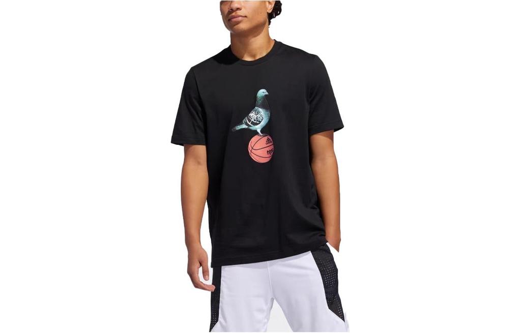 adidas T Shirts Men's Black Crew Neck Moderate Straight Fit GE4486