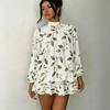 Women's 3D Gradient Brushstroke Print Mock Neck Long Sleeve Dress, Raglan Sleeve Fake Two Piece Mini Dress