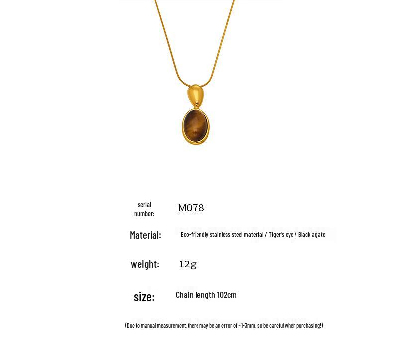 Fashion Agate Pendant Adjustable Long Sweater Chain - Simple Stainless Steel Design