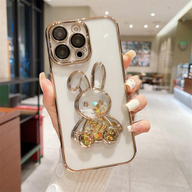 Quicksand 3d Cartoon Rabbit Phone Case For Iphone 14pro Max 13 12 11 Pro Max 14plus Camera Protection Clear New Year Back Cover
