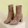 Women's Velvet Short Boots Autumn Winter New Style Versatile High Heel Boots Quality Sharp Point Thick Heel Large Size 34-42