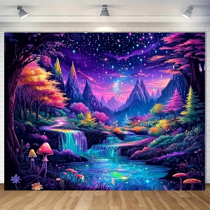 Magical Forest Fluorescent Landscape Photography Background Tapestry Party Wedding Room Decoration Polyester Fiber Wall Hanging