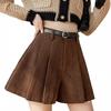 Women's High Waist Corduroy A-line Pleated Culottes Winter Shorts 2024
