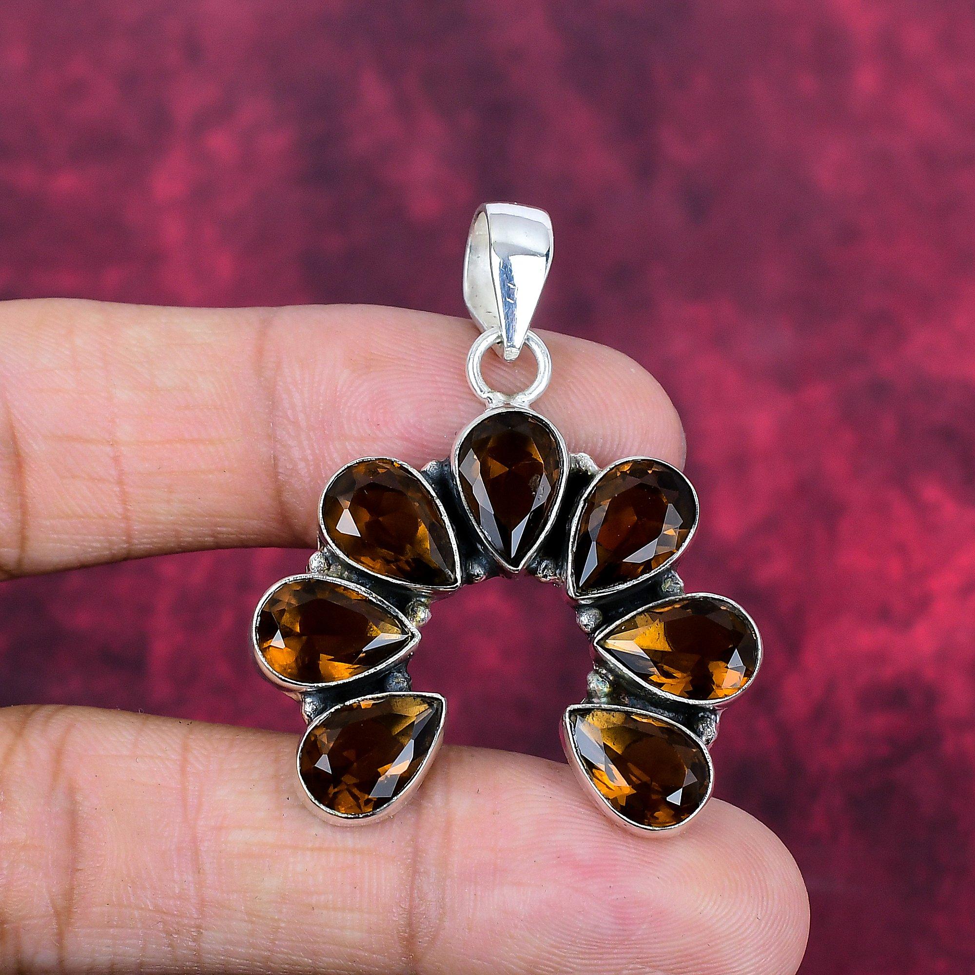 

Ювелирные изделия с дымчатым топазом, кулон из драгоценного камня ручной работы, кулон из стерлингового серебра 925 пробы, антикварные ювелирные изделия, для подарка на помолвку 1.77 Inches