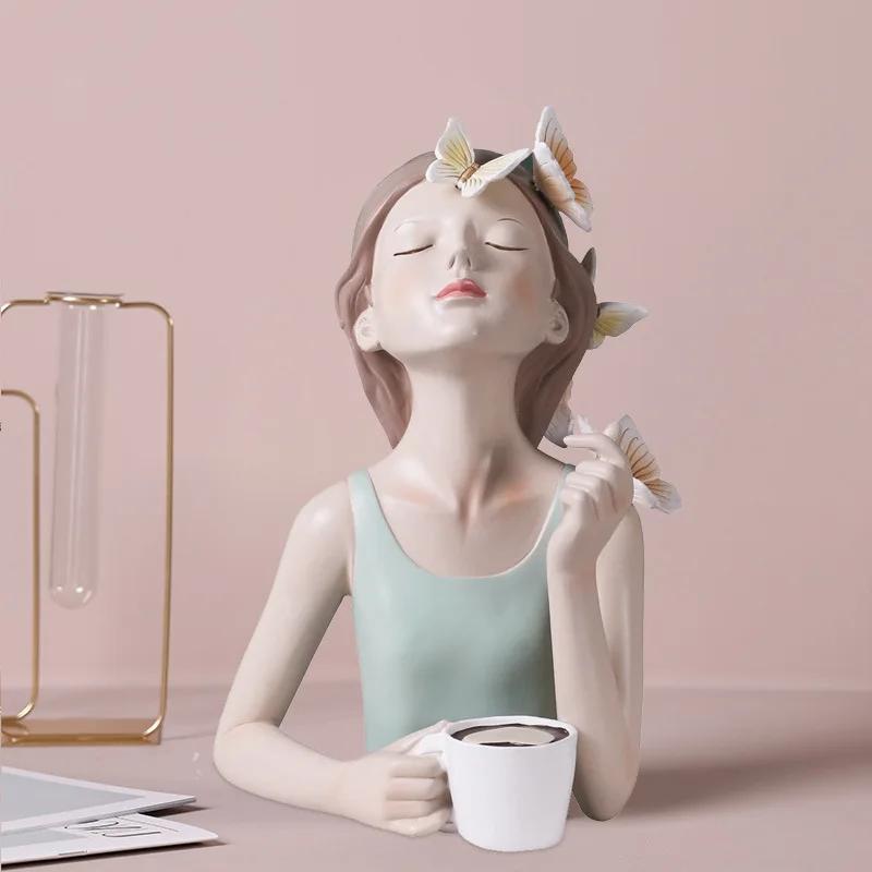 Nordic Butterfly Fairy girl resin decorated with metal trays, home decor accessories, Kawaii crafts statues, tabletop figurines