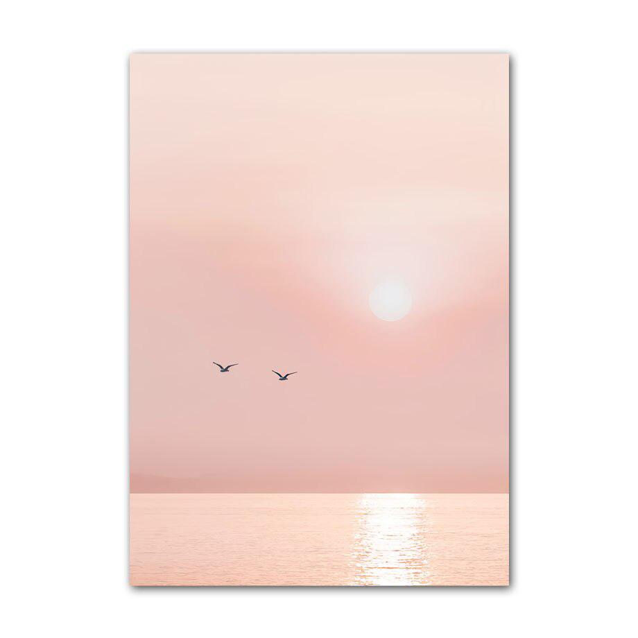 Pink Sea Beach Poster Flamingo Retro Van Surfboard Summer Wall Art Canvas Painting Living Room Interior Picture for Home Decor