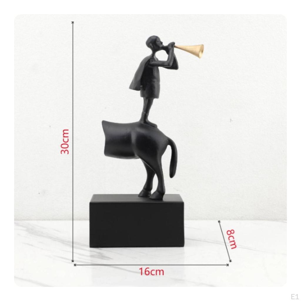 Boy Playing Trumpet Sculpture Modern Abstract Metal Smooth Ornamental Statue for Living