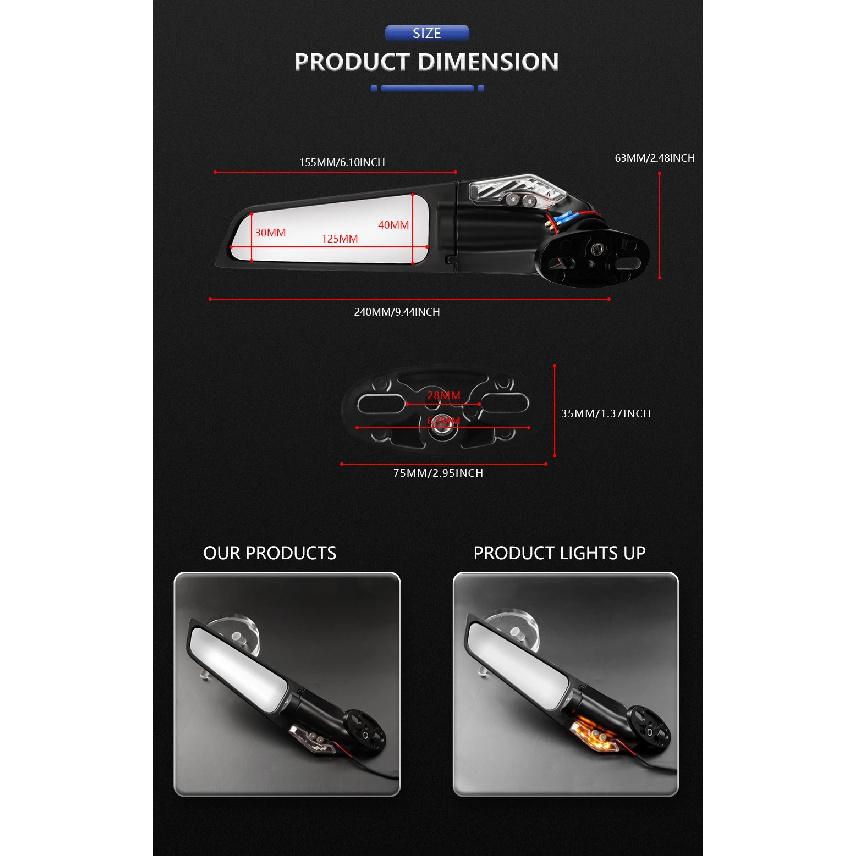 Wing Rearview Side Mirrors LED Turn Signal For Suzuki GSXR 600 750 1000 GSX1000 For HONDA, Yamaha Motorcycle Accessories