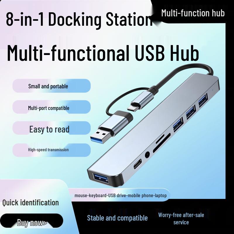 8-in-1 High-Speed USB Splitter & Audio Hub Dual-Head Multi-function Docking Station