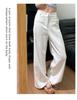 Women's High-Waisted Dark Blue Cotton Linen Wide-Leg Pants