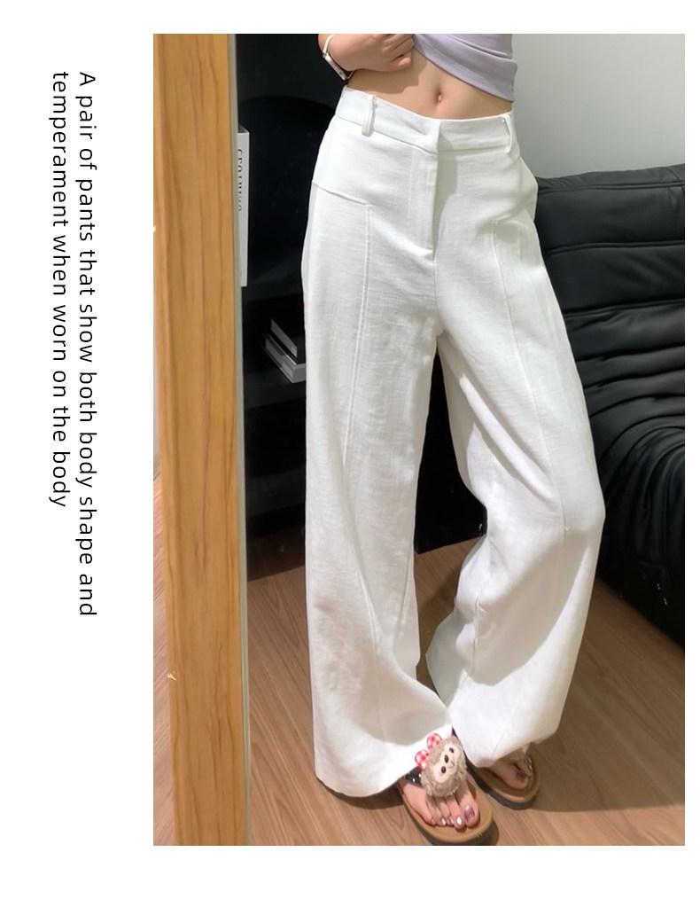 Women's High-Waisted Dark Blue Cotton Linen Wide-Leg Pants