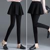 Women Winter Culottes Pants Solid Color High Waist Pleated Skirt Pants Fake Two Piece Leggings-Skirt Combo