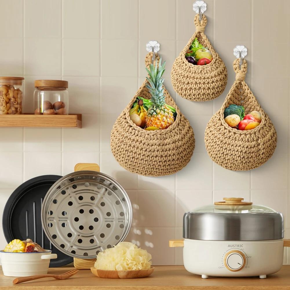 Fruit Vegetable Basket XS-2XL Handwoven Wall Hanging Teardrop Plant Basket Kitchen Table Wall Hanging Storage Basket Container
