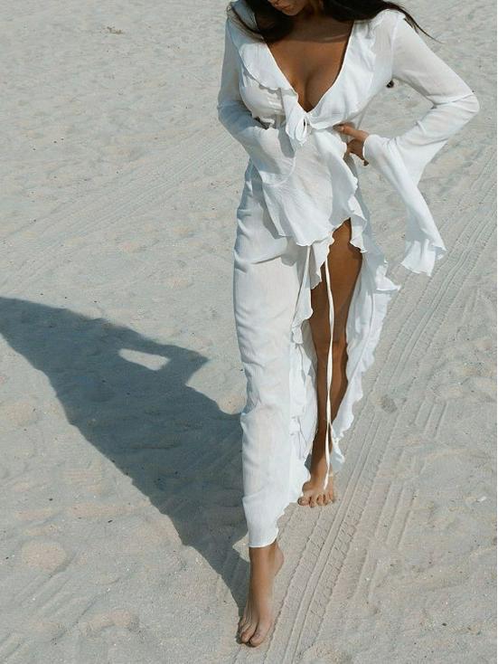 European American Resort Lace Long Sleeve Cover-Up Dress