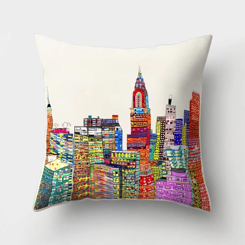 Colorful High City Building Print Decorative Pillow Case Bed Cafe Sofa Home Decor Polyester Square Cushion Cover 45X45Cm