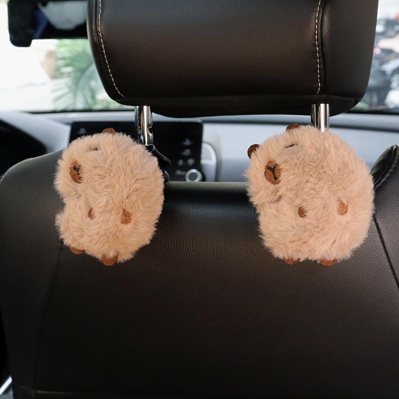 1 or 2PC Cute Cartoon Capybara Car Seat Back Hooks Storage Auto Headrest Organizer Hanger for Groceries Bag Handbag Decoration
