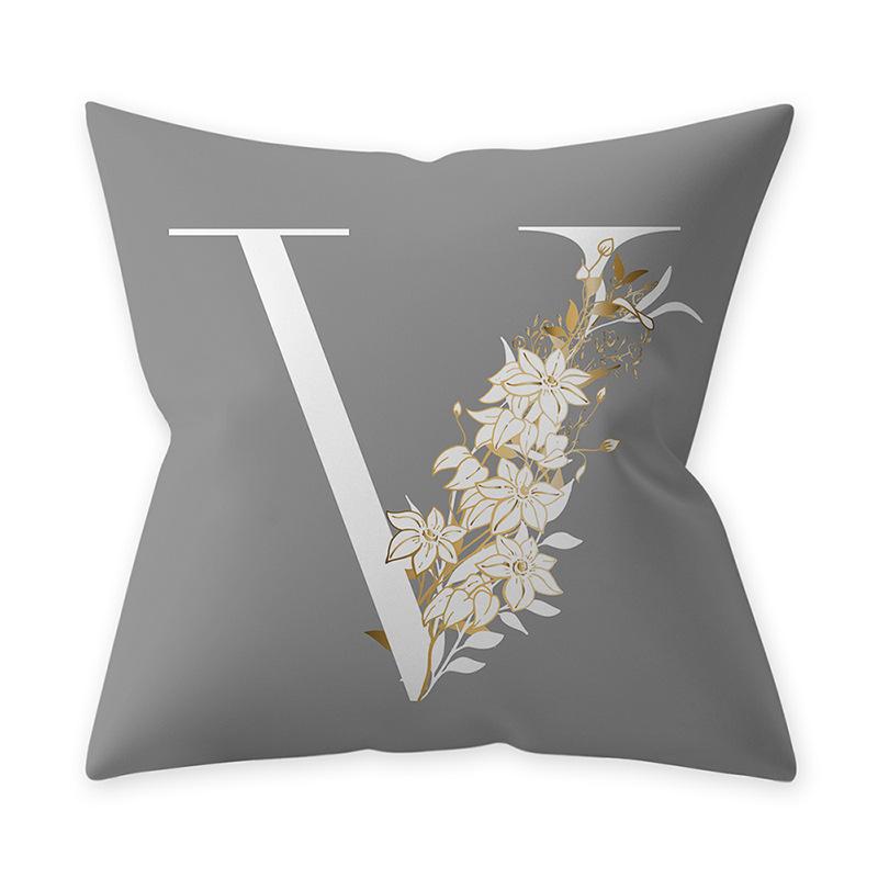 Decorative 45x45 Letter Gray Cushion Customizable Polyester Throw Pillow White Yellow Flowers Pillowcase Nordic Home Decor