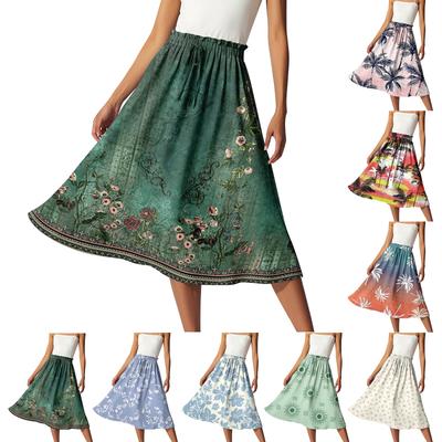 Women's Casual High Waist Drawstring A-line Skirt Printing Skirt
