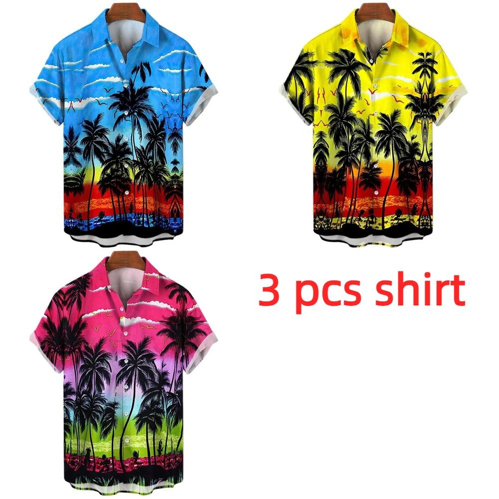 Multicolored Coconut Tree Printing Shirt Summer Hawaiian Beach Vacation Clothing Men's Fashion Street Style Shirt Daily Men's and Women's Shirt