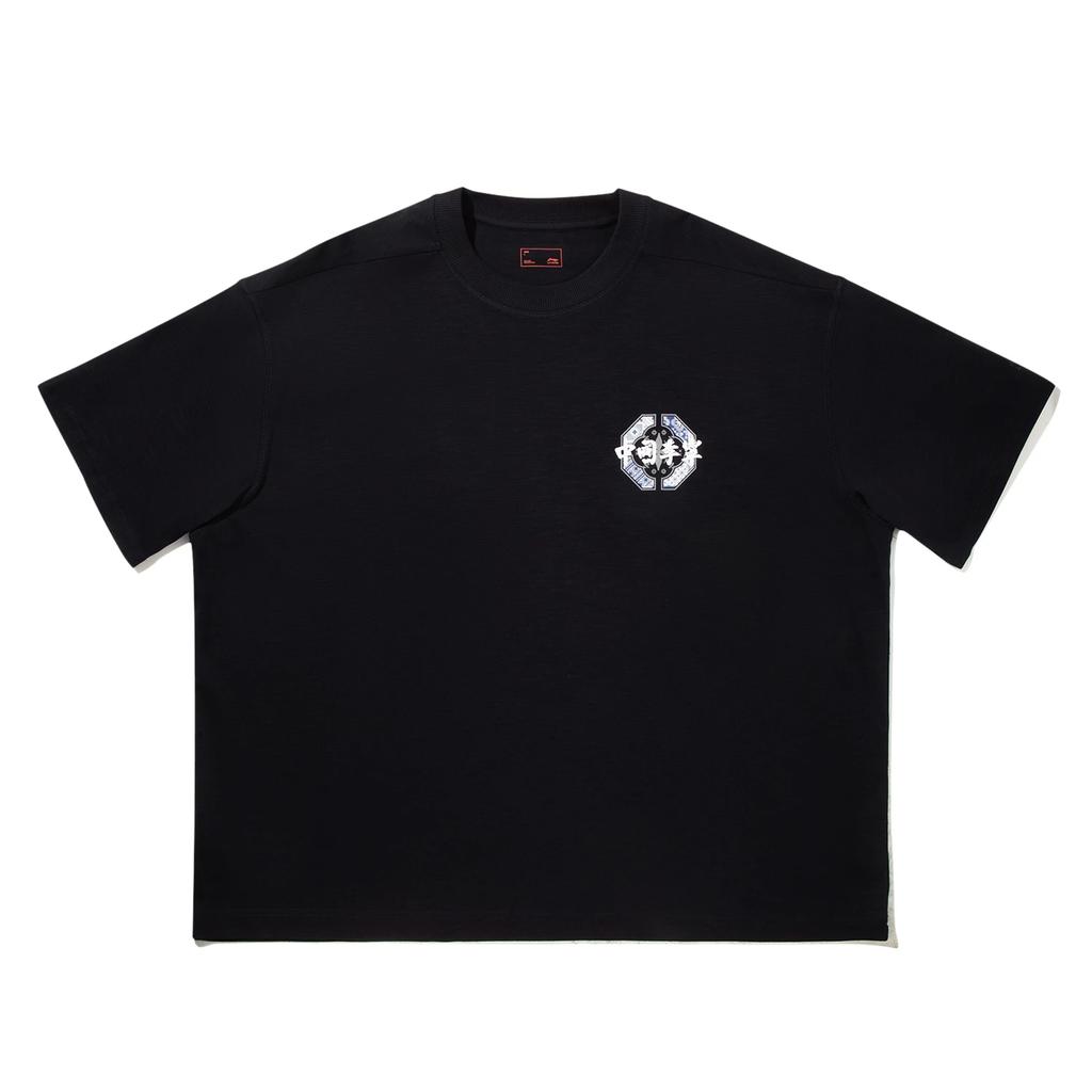 Li Ning Printed Letter Round Neck Breathable Versatile Casual Short Sleeve T-Shirt Unisex Tops Black AHSV663-2