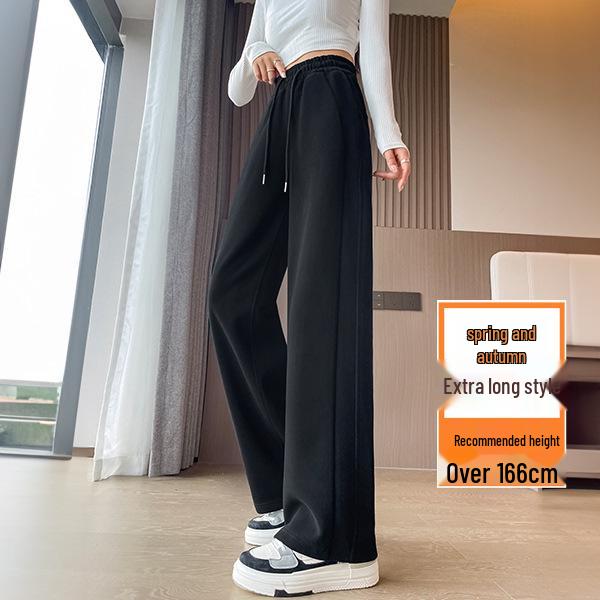 Women's Petite Velvet-Lined Wide-Leg Sweatpants, Straight-Leg Style, Height-Enhancing, 2025 Autumn/Winter Collection.